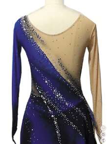Figure Skating Costumes And Costumes Gradient Gradient Purple Rhinestone Long Sleeve Rhinestone Custom Spandex Performance Costume Competition Training Women's Wear