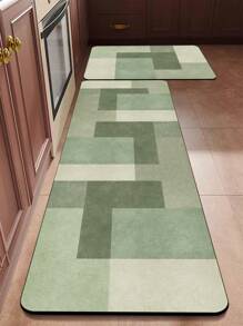 1 件硅藻土厨房垫，现代摩洛哥几何绿色拼布设计，软橡胶缓冲抗疲劳厨房地毯，吸水，防滑，适用于厨房、浴室、洗衣房、入口 - 彩色 - 查看 1