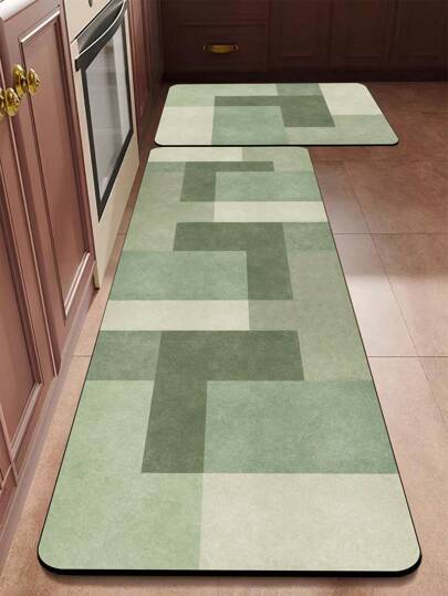1 件硅藻土厨房垫，现代摩洛哥几何绿色拼布设计，软橡胶缓冲抗疲劳厨房地毯，吸水，防滑，适用于厨房、浴室、洗衣房、入口