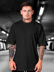 Heaven Bound Illuminated Statue Oversized Men's Streetwear T-Shirt 100% Cotton New Arrival - 黑色 - 查看 3