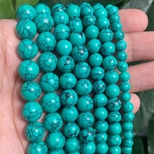 Hạt tròn trơn màu xanh dương, đỏ, trắng sọc, xanh ngọc, dài 15 inch, kích thước 4/6/8/10/12mm, dùng để tự làm trang sức. - màu ngọc lam - Xem 22