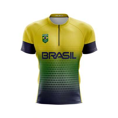 Camisa de Ciclismo do Brasil de Manga Curta com Zíper, Fitness, Dry Fit, MTB