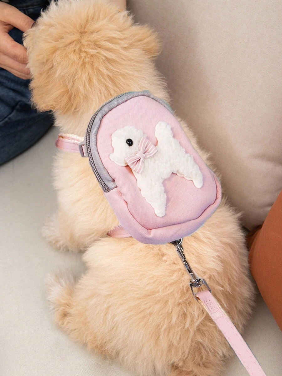 1 Balo thú cưng bằng vải nylon màu hồng + 1 Dây xích khóa hợp kim màu hồng dài 1,2m/47,24in, thích hợp cho chó và mèo nhỏ đi dạo ngoài trời, Dây xích dắt chó, Dây đeo ngực cho chó - Hồng - Xem 1