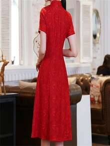 Váy cưới cô dâu sườn xám phong cách Trung Hoa mới cải tiến, váy ngắn đính hôn màu đỏ cho người nhỏ nhắn - Đỏ - Xem 2