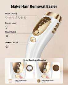The IPL Laser Hair Removal Device In Champagne Gold Features Adjustable Ice Cooling, A Maximum Energy Of 18J, Automatic And Manual Modes, 999,900 Flashes, 9 Intensity Levels, Painless And Long-Lasting Hair Removal With Visible Results Within 4 Weeks. Suitable For Body And Face Use, Portable For Home And Travel, And Makes A Great Holiday Gift Such As For New Year's, Christmas, And Thanksgiving. - Xem 3