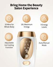 The IPL Laser Hair Removal Device In Champagne Gold Features Adjustable Ice Cooling, A Maximum Energy Of 18J, Automatic And Manual Modes, 999,900 Flashes, 9 Intensity Levels, Painless And Long-Lasting Hair Removal With Visible Results Within 4 Weeks. Suitable For Body And Face Use, Portable For Home And Travel, And Makes A Great Holiday Gift Such As For New Year's, Christmas, And Thanksgiving. - Xem 7