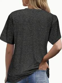Crew Neck T-Shirt - Fashionable Womens Graphic Print T-Shirt - Casual Short Sleeve Crew Neck Top - Lightweight & Breathable For Spring & Summer Wardrobe - Màu xám đen - Xem 3