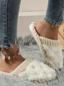 Plush Lined Slippers For Teens, Comfortable Warm Soft Bottom Non-Slip Indoor Home Slippers, Winter