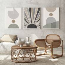 1/3pcs Mid Century Modern Prints Canvas Paintings Boho Wall Art Sun And Rainbow Poster Abstract Bohemian Ideal For Home Living Room Bedroom Decor Unframed - Multicolor - View 3