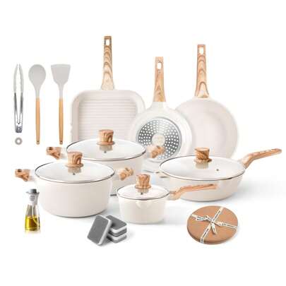 RIOVARM-EU RIOVARM Ensemble de casseroles et poêles à induction avec couvercles, revêtement antiadhésif en granit, batterie de cuisine avec poêle à griller, ensemble d'essentiels de cuisine, poêle à frire, marmite, sauteuse, poêle à sauce, spatule