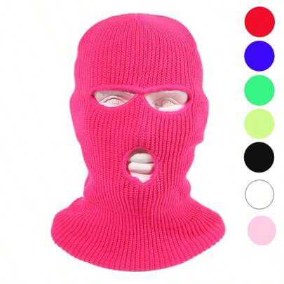 1 pièce Cagoule unisexe à 3 trous en tricot chaud, chapeau de ski d'hiver pour le cyclisme en extérieur, masque coupe-vent unicolore