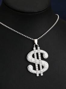 1 Stück übertriebener europäischer & amerikanischer Modeschmuck Dollarsymbol Anhänger Halskette, Hip-Hop vergoldeter Dollarsymbol Anhänger, Edelstahl Pullover Kette, Geburtstags-/Feiertagsgeschenk, Unisex Freizeitbekleidung