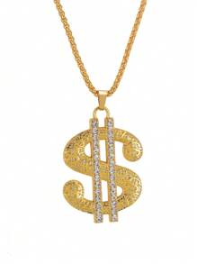 1 Stück übertriebener europäischer & amerikanischer Modeschmuck Dollarsymbol Anhänger Halskette, Hip-Hop vergoldeter Dollarsymbol Anhänger, Edelstahl Pullover Kette, Geburtstags-/Feiertagsgeschenk, Unisex Freizeitbekleidung