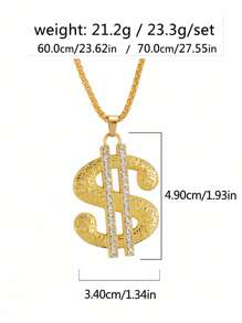 1 Stück übertriebener europäischer & amerikanischer Modeschmuck Dollarsymbol Anhänger Halskette, Hip-Hop vergoldeter Dollarsymbol Anhänger, Edelstahl Pullover Kette, Geburtstags-/Feiertagsgeschenk, Unisex Freizeitbekleidung