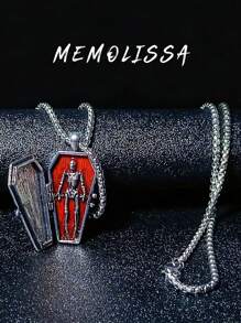 1 件复古骷髅十字架和棺材形吊坠项链，朋克街头风格男士日常佩戴 - 復古銀色 - 查看 1