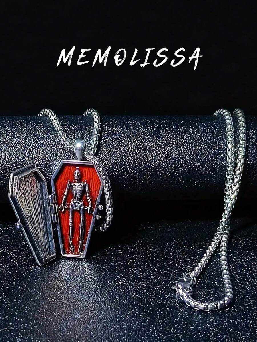 1 件复古骷髅十字架和棺材形吊坠项链，朋克街头风格男士日常佩戴 - 復古銀色 - 查看 1