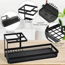 1pc Black Metal 4-Slot Rust-Proof Bathroom Toothbrush Holder With Drainage, Toothpaste & Electric Toothbrush Stand Home Bathroom Decor Fall Decor Back To School