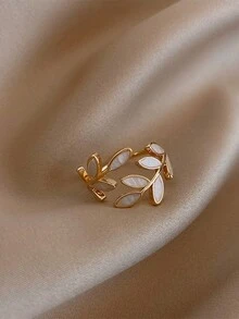Anillo abierto con forma de hoja de coreana, diseño minimalista, accesorio de moda y versátil para primavera y otoño - Multicolor - Ver 4