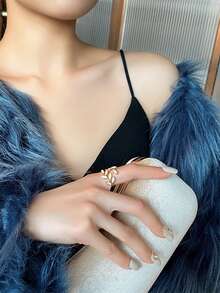 Anillo abierto con forma de hoja de coreana, diseño minimalista, accesorio de moda y versátil para primavera y otoño - Multicolor - Ver 2