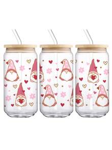 1 个杯子粉色圣诞老人心形 550 毫升玻璃杯，高硼硅玻璃杯，带密封竹盖和吸管的杯子，圣诞节、万圣节，适合办公室和学校，适用于咖啡、茶、啤酒、果汁、冷热饮品、冰沙等，可重复使用，隔热，用于派对、聚会、节日、感恩节、教师节、节日礼物、送给妈妈、恋人、男朋友和女朋友、最好的朋友、新娘的礼物。 - 彩色 - 查看 2