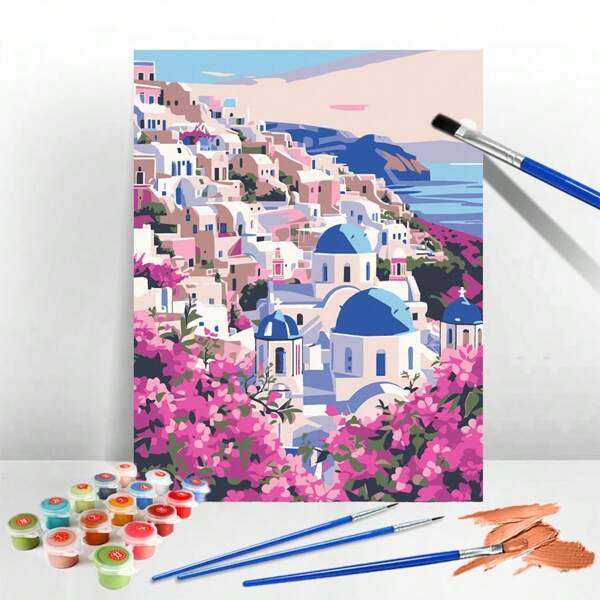DIY Paint By Numbers For Adults Seaside Landscape Drawing On Canvas Town Pictures By Numbers Street House Handpainted Coloring Draw Craft DIY Gift