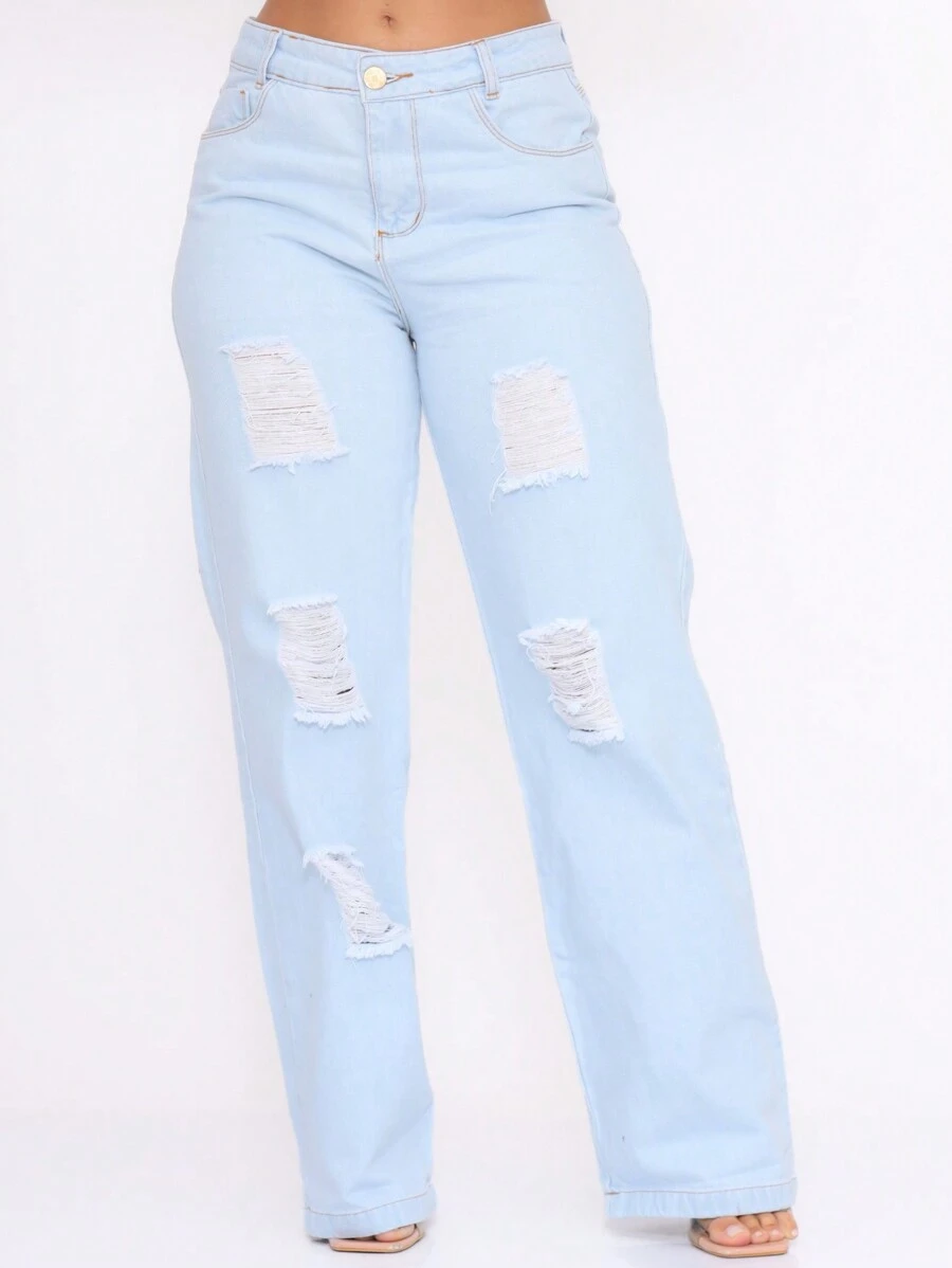 Stillger Moda Jeans Women's Wide Leg Cargo Jeans Premium High Waist Butt Lifting Trousers - 淺色水洗藍 - 查看 1