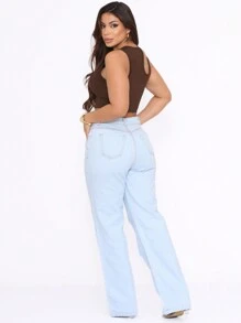 Stillger Moda Jeans Women's Wide Leg Cargo Jeans Premium High Waist Butt Lifting Trousers - 淺色水洗藍 - 查看 6