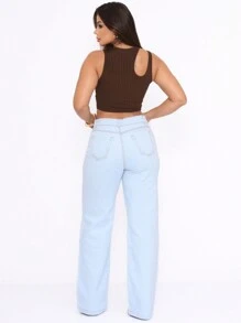 Stillger Moda Jeans Women's Wide Leg Cargo Jeans Premium High Waist Butt Lifting Trousers - 淺色水洗藍 - 查看 5