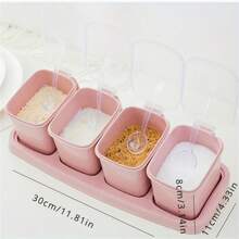 1 套 3 格香料罐，带盖子、勺子和托盘，防漏可重复使用的盐、糖和胡椒调味容器，厨房整理和储存，厨具