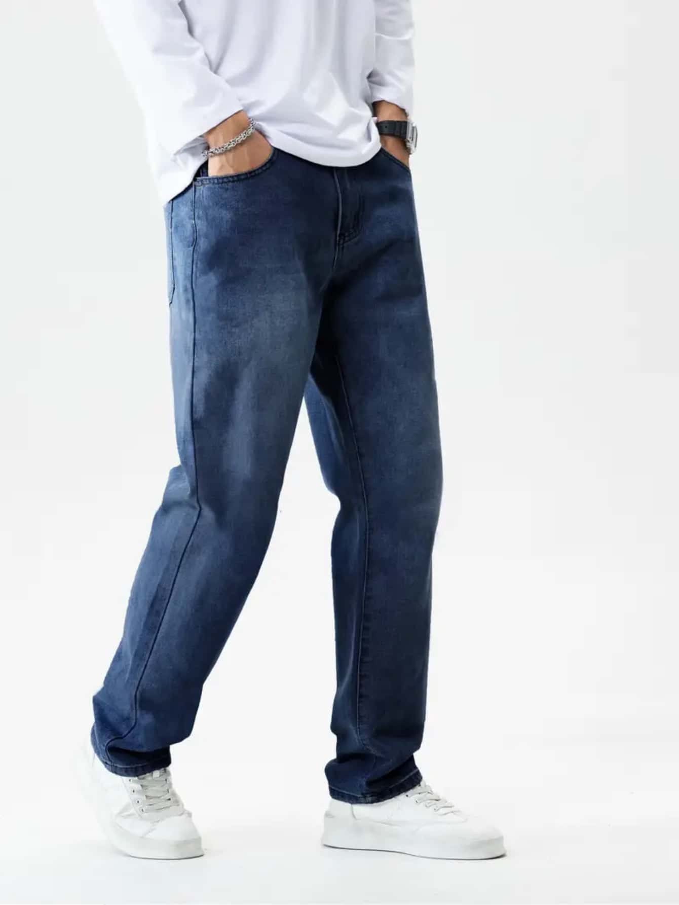Men's Straight Baggy Jeans Premium Streetwear Oversized Rapper Denim ...