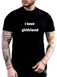 Customized Boyfriend Style Men's Personalized Print T-Shirt Fashion Casual Loose Tee Design Your Own T-Shirt By Adding Your Text (Logo For Couples, Family, Pets, Gifts, Husband Or Boyfriend. ),Gymboy - Black - View 2