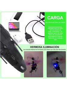 RC Helicopter Flying Toy, Rechargeable Mini Handheld Drone With LED Light For Kids, Indoor Outdoor Games For Boys Girls, Shark Glow Spin Helicopter, Royal Deluxe Edition, Motion Control Drone - USB Rechargeable Toy (Black) - 黑色 - 查看 5