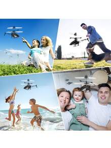 RC Helicopter Flying Toy, Rechargeable Mini Handheld Drone With LED Light For Kids, Indoor Outdoor Games For Boys Girls, Shark Glow Spin Helicopter, Royal Deluxe Edition, Motion Control Drone - USB Rechargeable Toy (Black) - 黑色 - 查看 8