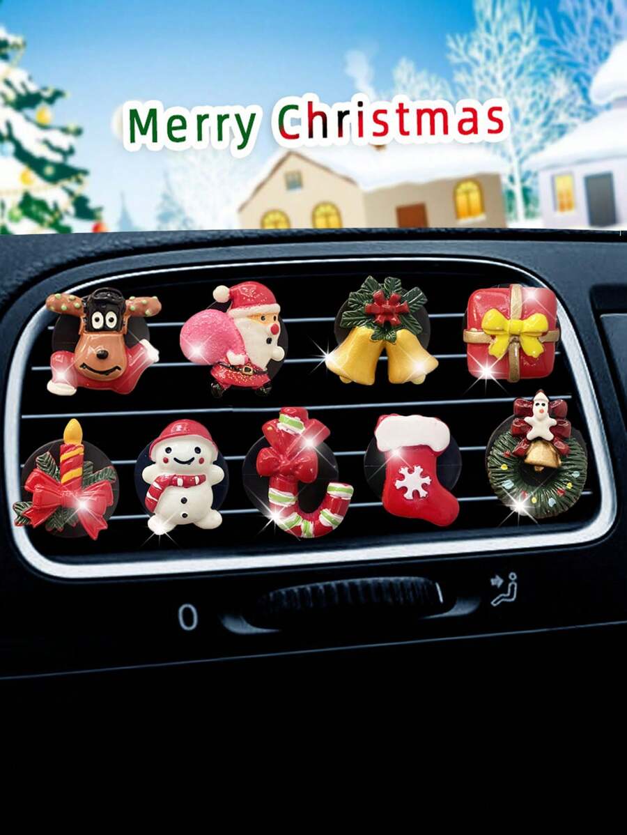 3 件随机新款圣诞风格汽车通风口夹空气清新剂装饰，创意汽车内饰香味装饰和空调清新剂 - 彩色 - 查看 1