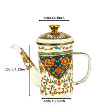 1 件高品质搪瓷茶壶/水壶/咖啡壶带滴水盘，适用于餐厅、下午茶、家庭聚会、节日，可在燃气灶、电磁炉和明火上加热