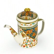 1 件高品质搪瓷茶壶/水壶/咖啡壶带滴水盘，适用于餐厅、下午茶、家庭聚会、节日，可在燃气灶、电磁炉和明火上加热