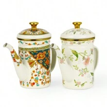 1 件高品质搪瓷茶壶/水壶/咖啡壶带滴水盘，适用于餐厅、下午茶、家庭聚会、节日，可在燃气灶、电磁炉和明火上加热