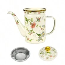 1 件高品质搪瓷茶壶/水壶/咖啡壶带滴水盘，适用于餐厅、下午茶、家庭聚会、节日，可在燃气灶、电磁炉和明火上加热