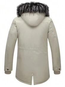 男士休闲保暖连帽夹克，冬季百搭 - 卡其色 - 查看 2