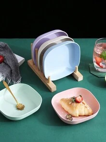 10 PCS Oval Plastic Dessert Plates - Reusable Multifunctional Snack Dishes With Attached Base For Fruits, Appetizers, Bone Spitting, Random Color Shipping Christmas Gift - Multicolor - View 4