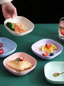 10 PCS Oval Plastic Dessert Plates - Reusable Multifunctional Snack Dishes With Attached Base For Fruits, Appetizers, Bone Spitting, Random Color Shipping Christmas Gift - Multicolor - View 5