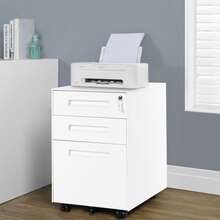 3 Drawer Steel Metal Filing Cabinet With Embedded Handle And Lock (Black) - White + Metal - View 9