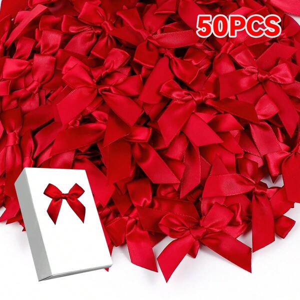 Paquete de 50 lazos de cinta de satén, para envolver regalos, decoración, hacer diademas y pinzas para el cabello, cestas de regalo, paquetes de cumpleaños, decoraciones navideñas, decoración de oficina, coronas, bodas, despedidas de soltera, suministros de fiesta de San Valentín