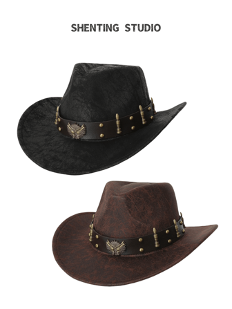 1pc Women Retro Rocket Decor Faux Suede Western Cowboy Hat, Casual Style, Fashion Versatile
