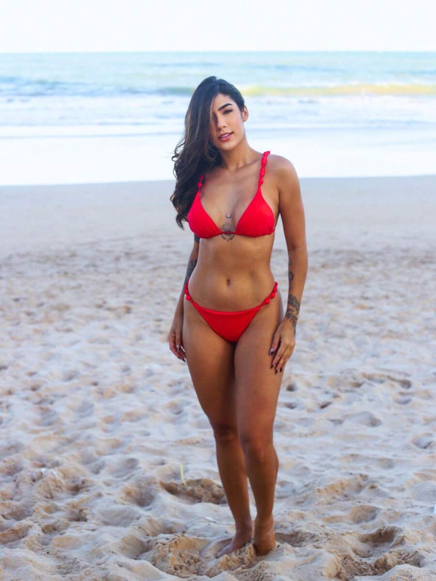 Triangle Bikini With Removable Pads And Lined Beads - Style And Comfort In The Right Measure - Red - View 1