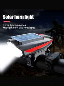 1pc Solar Powered Bicycle Front Light Horn Lamp, USB Rechargeable Waterproof Outdoor Mountain Bike Night Riding Lighting - Multicolor - View 1