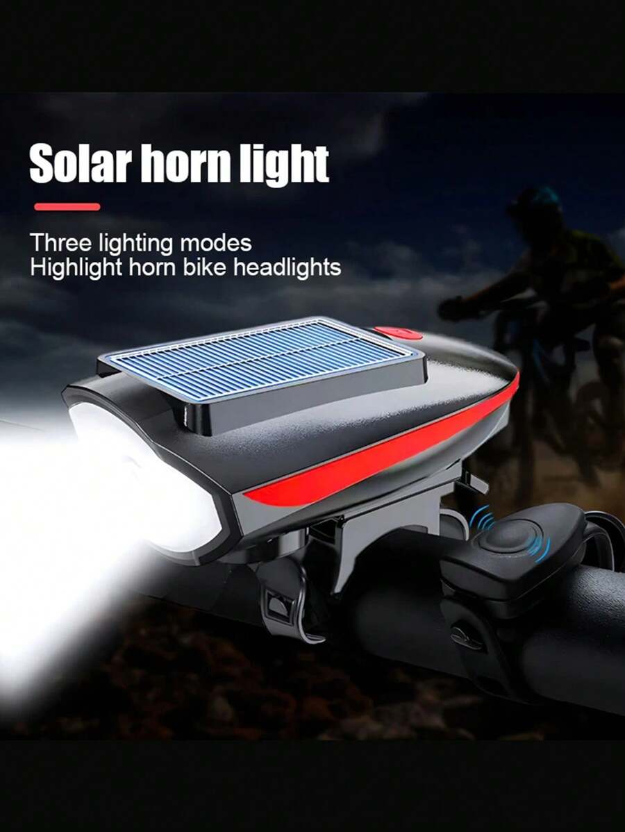 1pc Solar Powered Bicycle Front Light Horn Lamp, USB Rechargeable Waterproof Outdoor Mountain Bike Night Riding Lighting - Multicolor - View 1