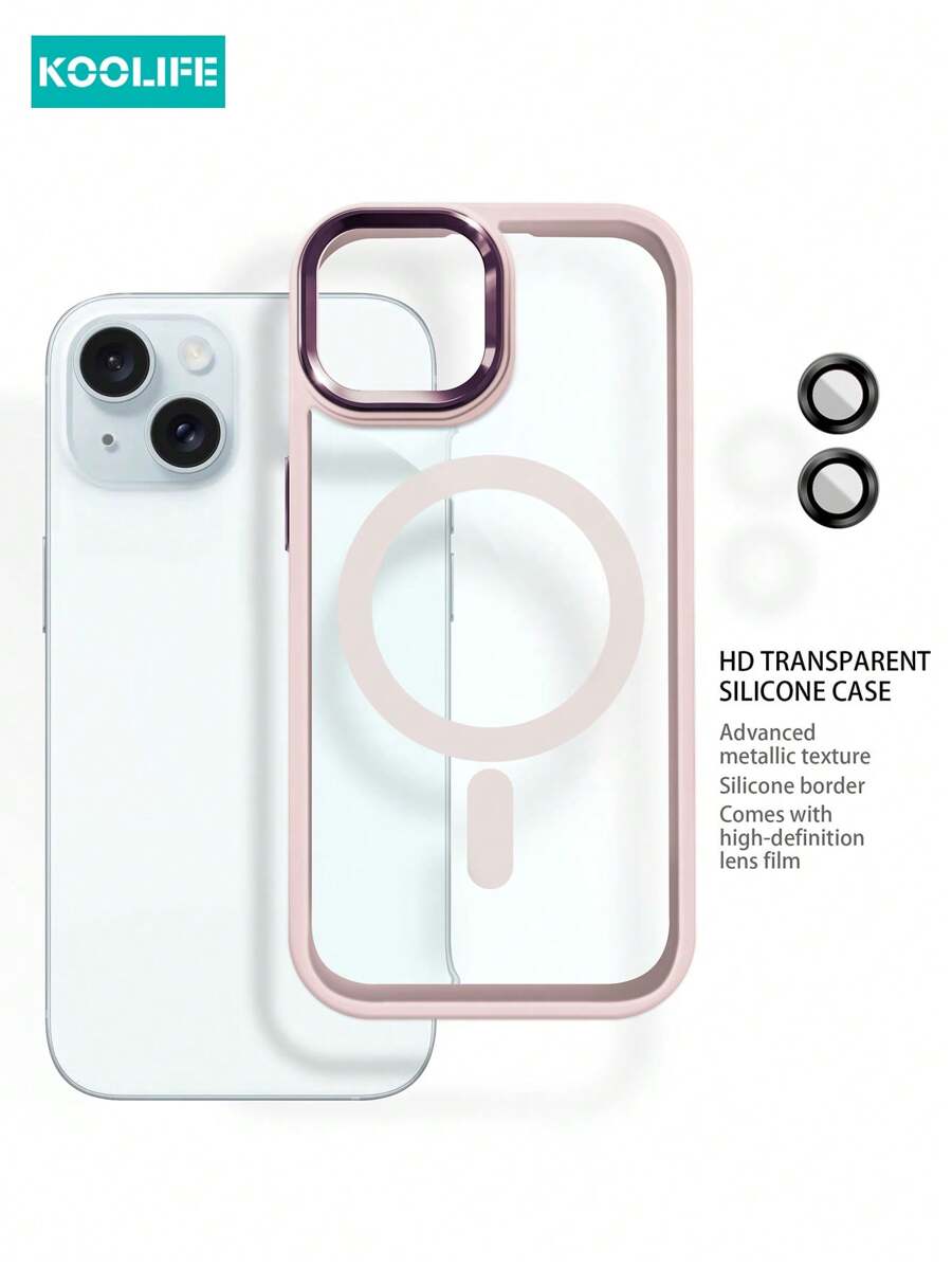 Koolife [2 件套] 1 件磁性无线充电 PC+TPU 全覆盖手机保护壳，1 件鹰眼镜头膜，兼容 17 ProMax/17/17 Pro/17 Air/11/12 Pro/13/14 Plus/15 ProMax/16/16 Pro/16 Plus/16 ProMax - 粉色 - 查看 1