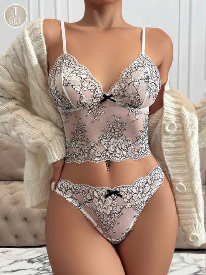 Women Hollow Verleidelijke Kanten Lingerie BH Panties Set