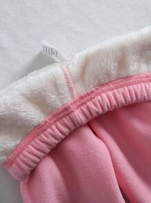 3 件套：年轻女孩可爱小马印花保暖内衬紧身裤和北极毛绒厚毛裤